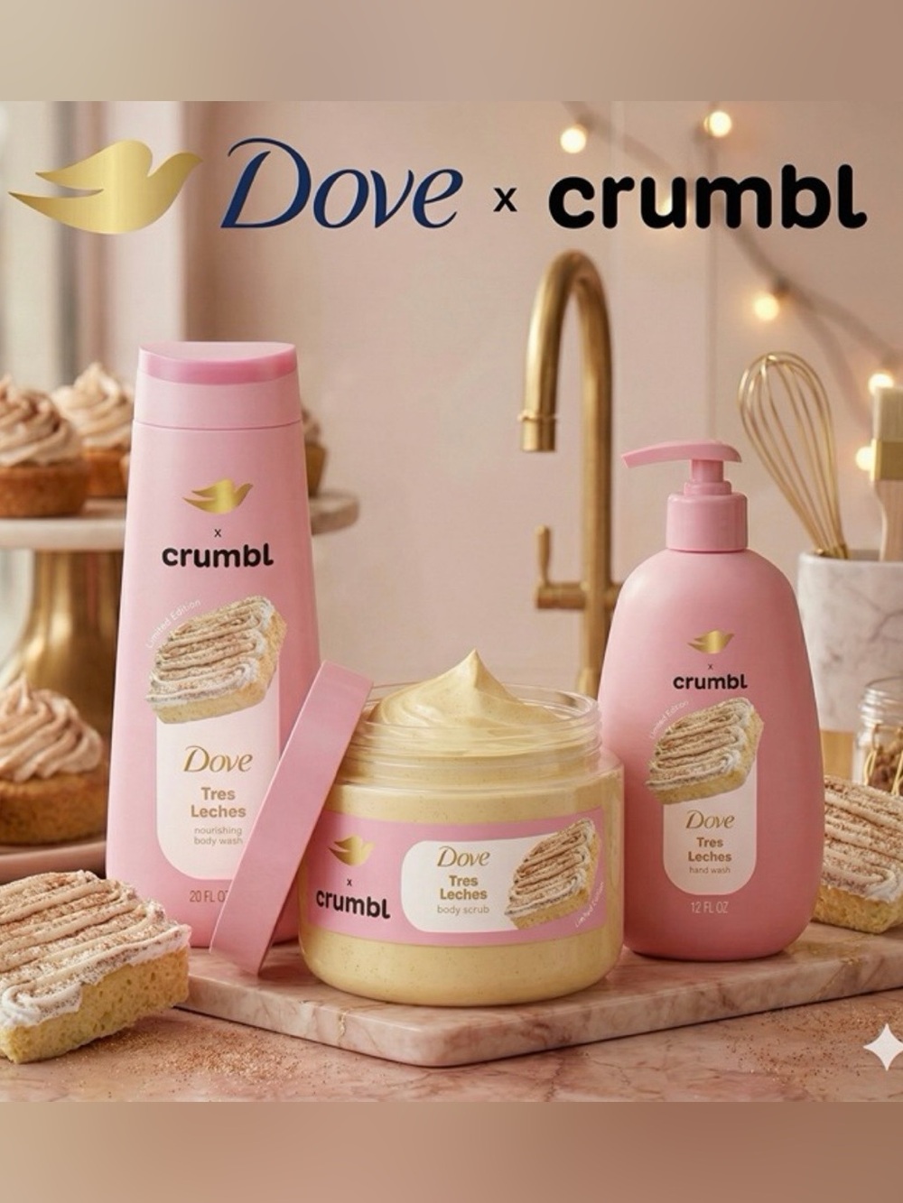 Dove x Crumbl Tres Leches Limited Edition Bundle (Body/Hand Wash & Body Scrub)